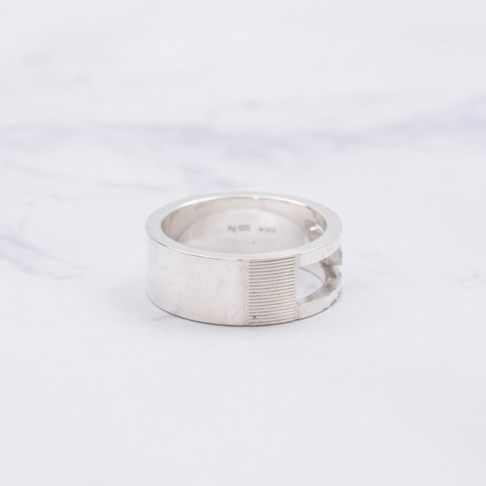 Authentic Gucci Classic G Logo Monogram 925 Sterling Silver Band Ring Size 9.5 - Picture 6 of 11